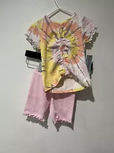 Cat & Jack Toddler Girls Ribbed Tie-Dye Short Sleeve Top & Biker Shorts Set 3T - Picture 1 of 3