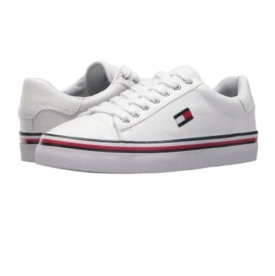 Tommy Hilfiger Mujer 7 M Blanco Multi Tela Logo Con Cordones Tenis PANTALLA FG3 Foto 1 de 4