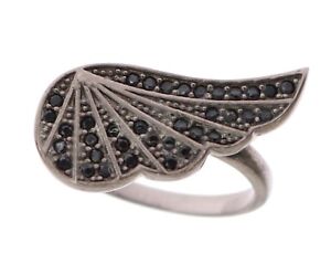 NIALAYA Ring Authentic Womens Black CZ Rhodium 925 Silver s. US8 / EU58 RRP $140