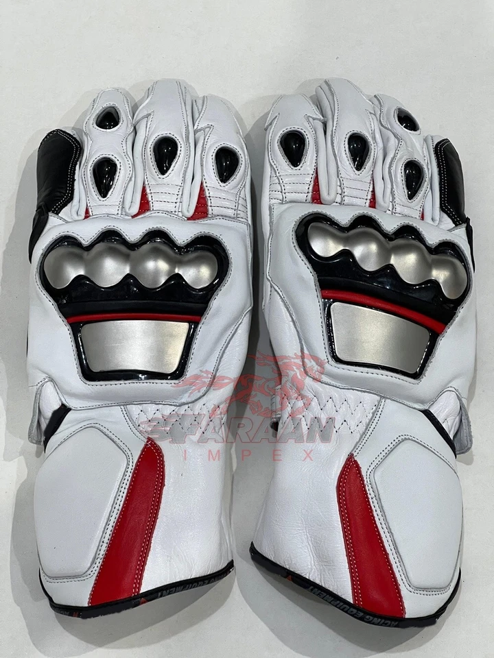 DAINESE BLANCO HECHO A MANO LIGERO MOTO CUERO DE VACA GUANTES BLINDADOS - Imagen 1 de 3