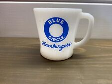 Fire-King Anchor Hocking Blue Circle Hamburgers Restaurant Milk Glass Coffee Mug