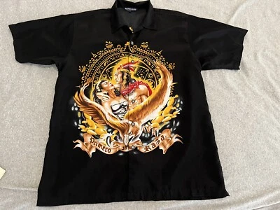 Винтажная рубашка на пуговицах Raza Chicano ацтекский календарь мексиканский орел размер большой - Изображение 1 из 4