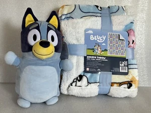 Bluey Sherpa Throw Blanket 40” x 50" & Bluey Squishmallows 10" Plush Doll Bundle - Picture 1 of 14