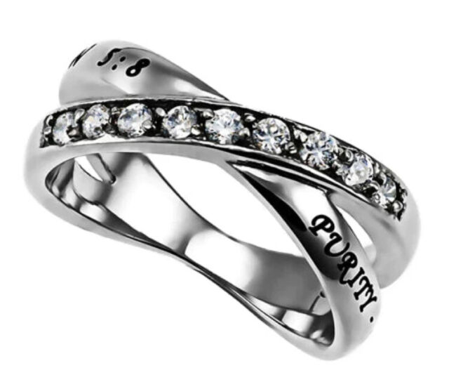 CZ Open Heart Silver Ring TRUE LOVE WAITS - 1 TIMOTHY 4:12