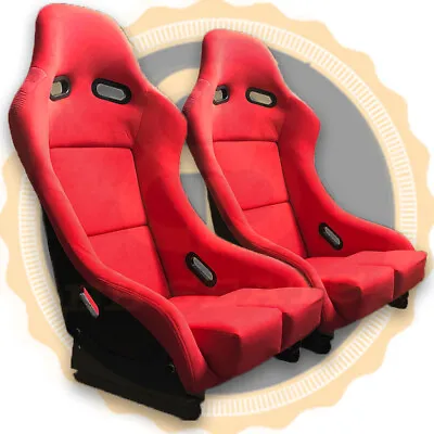 Pair RED BB5 SLIM Racing Fibreglass Sports Bucket Seat + Side Mounts & Runners • 403.36€