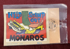 1960S COMIC HELP STAMP OUT HOLDEN MONAROS CAR AUSSIE DECAL STICKER UNUSED NM! - Picture 1 of 3