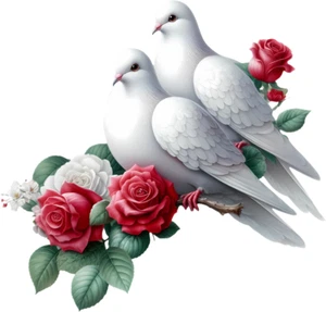 Rose Taube Wandbild Vinyl Aufkleber Vögel sitzend rote Blume Abziehbild Laptop Becher Eimer - Bild 1 von 3