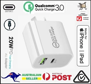 iPhone 13/12 20W Ipad Fast Wall Charger USB Type C Dual Port Plug Power Adapter - Picture 1 of 40