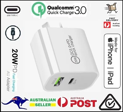 iPhone 13/12 20W Ipad Fast Wall Charger  USB Type C Dual Port Plug Power Adapter - Image 1 of 4