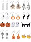 Halloween Earrings for Women Pumpkin Spider Halloween Earrings Set A-12 Pairs