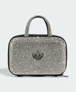 adidas Originals Round Zip Rhinestone Clutch Bag Silver Metallic 7x20x14cm - Picture 1 of 10