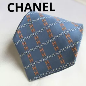 Chanel Coco Mark Stripe Blue Tie 100% silk - Picture 1 of 12