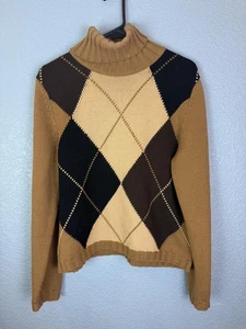 Talora Sweater Womens Small Turtleneck Merino Wool Cashmere Silk Argyle Pullover - Picture 1 of 9