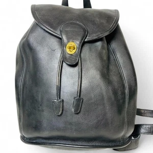 COACH 9943 Backpack Old Turnlock Bag Purse Leather Black Gold Used - Picture 1 of 13