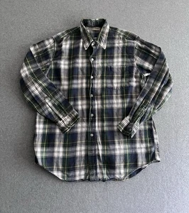 Vintage L.L Bean Flannel Button Shirt Men L Plaid Tartan Made IN USA Green 80s - Picture 1 of 12