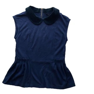 Marc by Marc Jacobs Vintage Top Peter Pan Collar Pleats Preppy Small Navy Blk Sm - Picture 1 of 12
