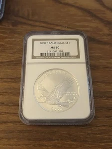 2008-P Bald Eagle S$1 Silver Commemorative Dollar Coin - NGC MS70 90% - Picture 1 of 2