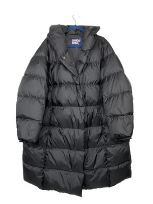 Abrigo acolchado largo con capucha negro Land's End para mujer 3X NUEVO Foto 1 de 4
