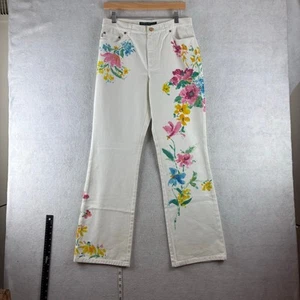 Vintage Ralph Lauren Jeans Co Size 8 White Floral Paint Flare 90s Y2K Deadstock - Picture 1 of 20