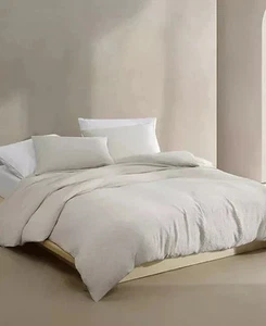 NEW! Calvin Klein 'SEERSUCKER' Queen Comforter & Shams 3pc Set Solid Tan Beige - Picture 1 of 9