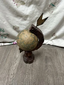 Wooden Vintage Wood Base Earth Globe Rare - 33cm - Picture 1 of 7