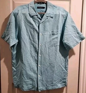 Daniel Cremieux Men's L Silk Linen Blend AQUA Short Sleeve Shirt Button Front - Picture 1 of 8