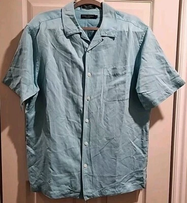 Daniel Cremieux Men's L Silk Linen Blend AQUA Short Sleeve Shirt Button Front  - Image 1 of 4
