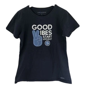 Life is Good Crusher Tee Good Vibes tee shirt womens blue Size medium G5 - Picture 1 of 8