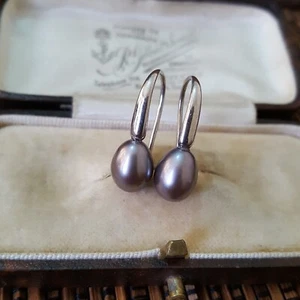 Honora 925 Sterling Silver Earrings, Grey Freshwater Pearls Earrings, Huggie - Picture 1 of 6