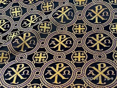 Vestimentas litúrgicas eclesiásticas brocado grego metálico alfa-ômega chi-rho - Imagem 1 de 4