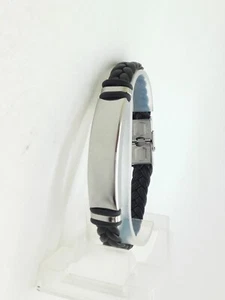 Punk Armband Unisex Damen Herren geflochtenem Leder und Edelstahl Element 840009 - Bild 1 von 11
