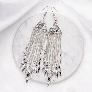 Women Fashion Long Dangle Earrings With Metal Chain Leaf Dangle Bohemian Earring - Picture 1 of 71