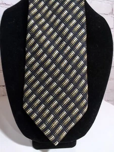 Vitaliano Pancaldi Luxus Seidenkrawatte geometrisch gestreift schwarz gold oliv Italy - Bild 1 von 8