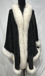 Charcoal alpaca / llama cape w/ Bluefox trim (31419) - Picture 1 of 3