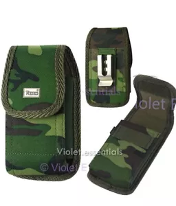 UNIVERSAL CELL PHONE GREEN CAMO ARMY NYLON POUCH BELT HOLSTER CASE METAL CLIP - Picture 1 of 2