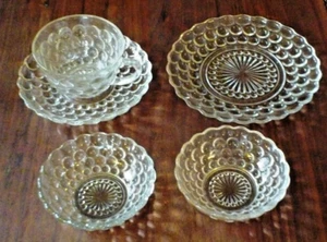 Crystal bubble glass set, plate, bowls, and tea cup and saucer, vintage - Picture 1 of 6