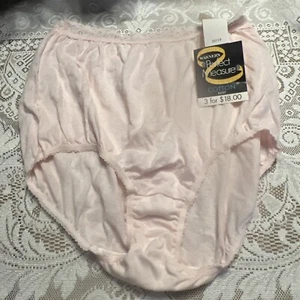 Vtg Warner's Perfect Measure Cotton Brief Panty XXL Size 9 Pink Lace Trim 55119 - Picture 1 of 11
