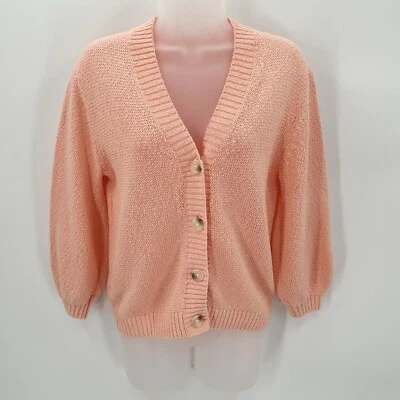 LOFT Cárdigan Suéter Mujer XS Manga 3/4 Melocotón Cuello en V Botones Hombro Caídos NUEVO Foto 1 de 4