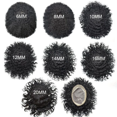 Afro Toupee para homens negros fino mono renda cabelo humano encaracolado poli sistema de tecelagem - Imagem 1 de 4