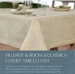 Villeroy & Boch La Classica Linen Tablecloth Formal Ivory Gold Oblong 70 X 96 - Picture 1 of 6