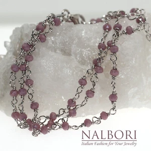collana Argento 925 marsigliesi cristallo opaco viola malva 50 cm regolabile - Foto 1 di 6