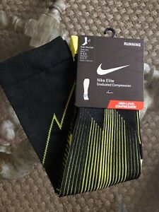 Nike Elite Graduate over the calf compression Running Socks  Black Yellow 6-7.5