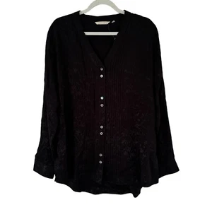 Soft Surrounding Silky Jacquard Pin Tuck Blouse Black Long Sleeve Womens Size L - Picture 1 of 6