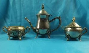 VINTAGE SILVER PLATED 3 PIECES TEA/COFFEE SET NEED POLISHING UNKNOWN BRAND - Picture 1 of 12