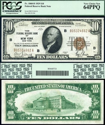 1929 $10 Federal Reserve Bank Note PMG CU64EPQ FR-1860-B New York - Image 1 of 3