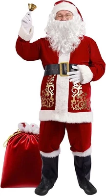 Deluxe Santa Costume for Men 11PC Red Velvet Suit – Sizes S to 3XL - Image 1 of 4