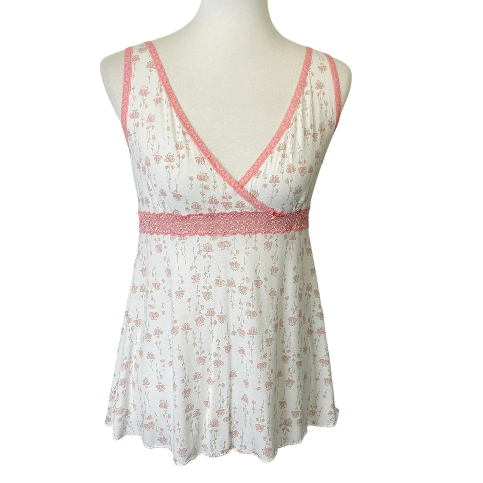 Victoria's Secret Y2K Babydoll Майка женский размер большой белый розовый цветочный - Изображение 1 из 4