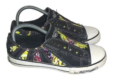 Vintage Y2K Ed Hardy Women's Low Top Tattoo Pattern Slip On Sneakers Size: 8 - Image 1 of 4