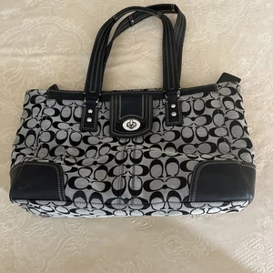 Coach Handbag F13974 Black Canvas Leather Great Condition - Picture 1 of 16