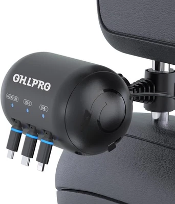 OHLPRO Multi Car Retractable Backseat 3 in 1 3-IN-1 Charging Station, Black  - Image 1 of 4